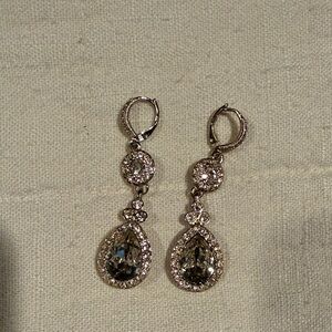 Elegant Silver-Tone Teardrop Crystal Dangle Earrings - Clear/Silver